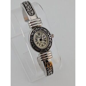 Xanadu Watch Women 20mm Case Pearl Dial Black/Silver Cuff Band- New Battery